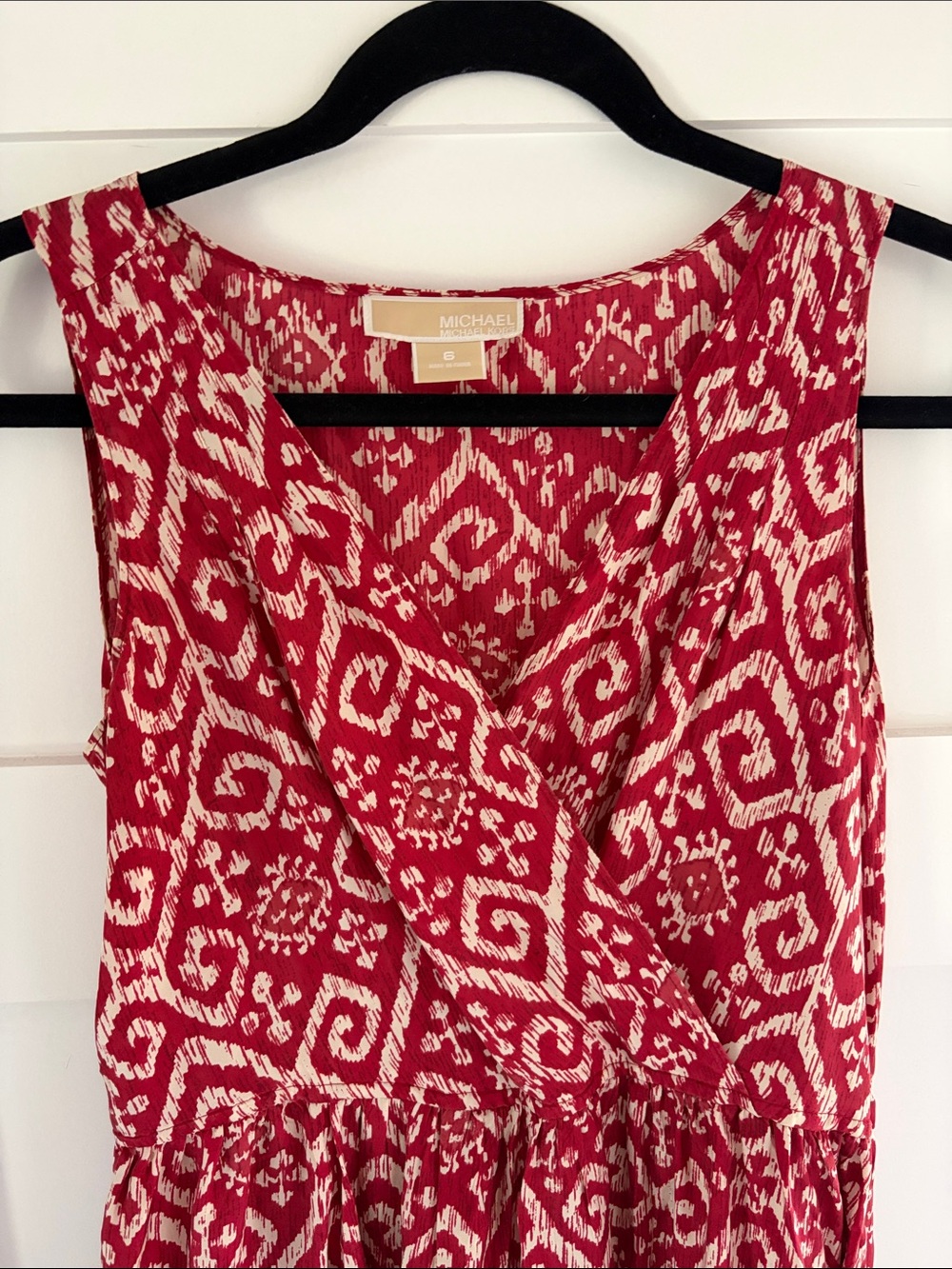 Michael Kors Red and Cream Printed Sleeveless V-Neck dress